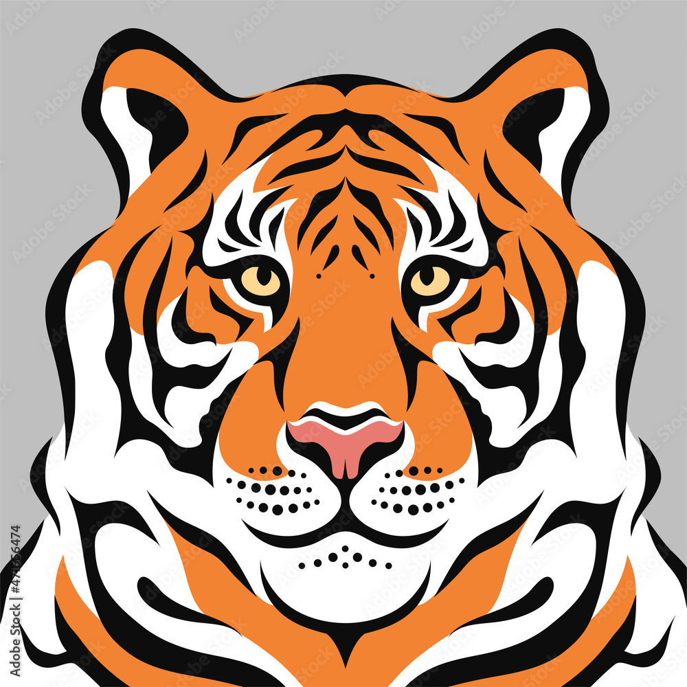 Fototapeta premium Tiger head. Stylized vector illustration for Chinese new year and t-shirt print. Symbol of the Chinese oriental zodiac. The symbol of 2022 year.