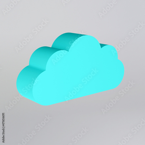 Blue cloud symbol 3d render illustration on light gray background