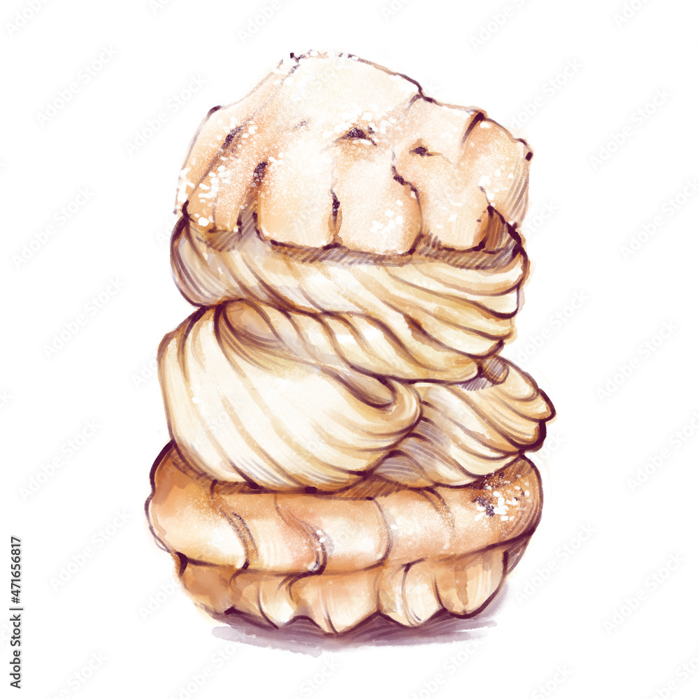Pastry, Sweets Hand Draw illustration, Cakes in a watercolor style, Digital illustration, Raster, Isolated on white background Pastry, Sweets Hand Draw illustration, Cakes in a watercolor style, Digital illustration, Raster, Isolated on white background
