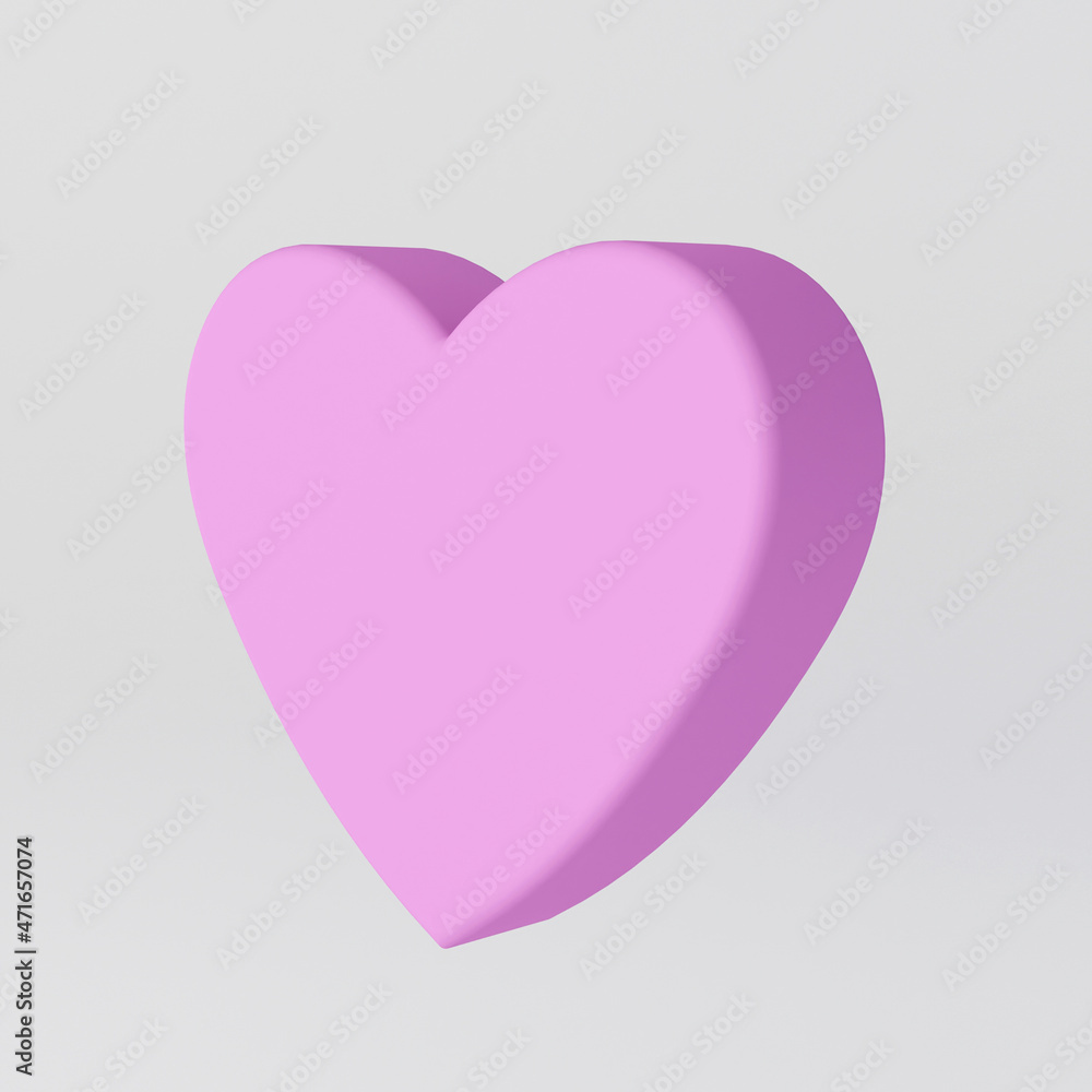 Pink heart symbol 3d render illustration on light grey background
