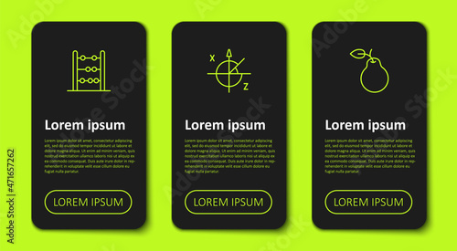 Set line Abacus, Trigonometric circle and Pear. Business infographic template. Vector