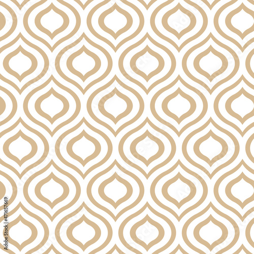Abstract geometric gold pattern on a white background. Seamless linear illustrations in Arabic style. Stylish fractal texture. 
