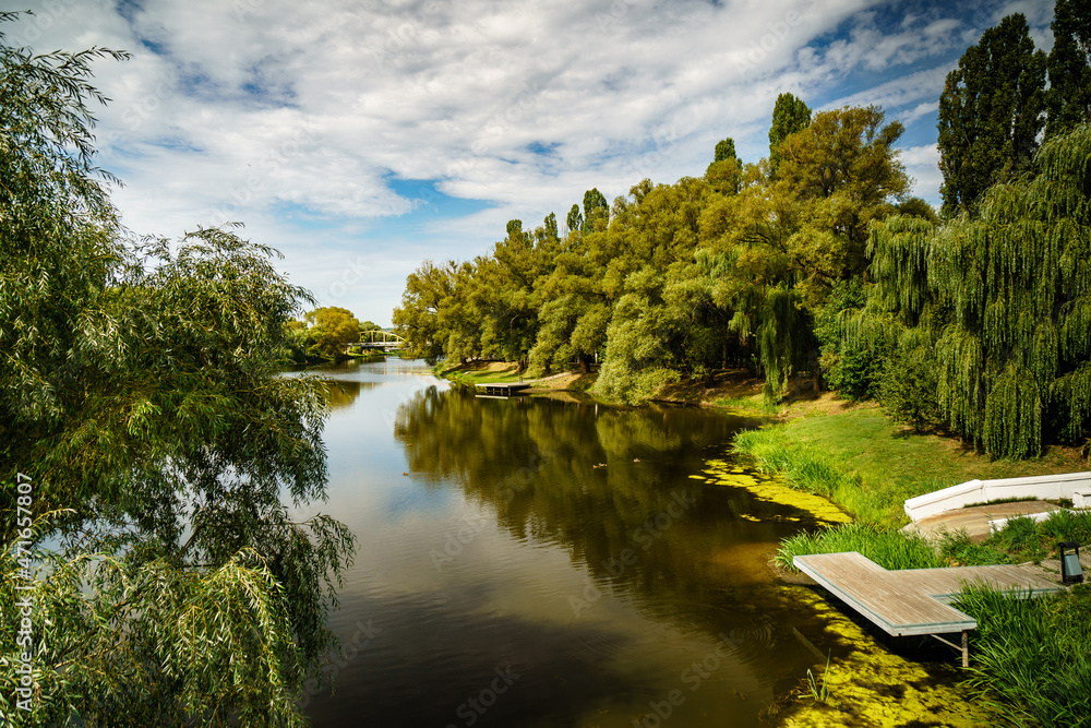 Vezelka river in Belgorod Victory Park (Park Pobedy). Summer Public Park