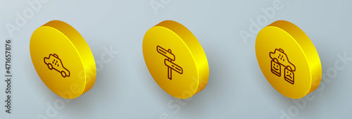 Set Isometric line Taxi car, Road traffic sign and service rating icon. Vector