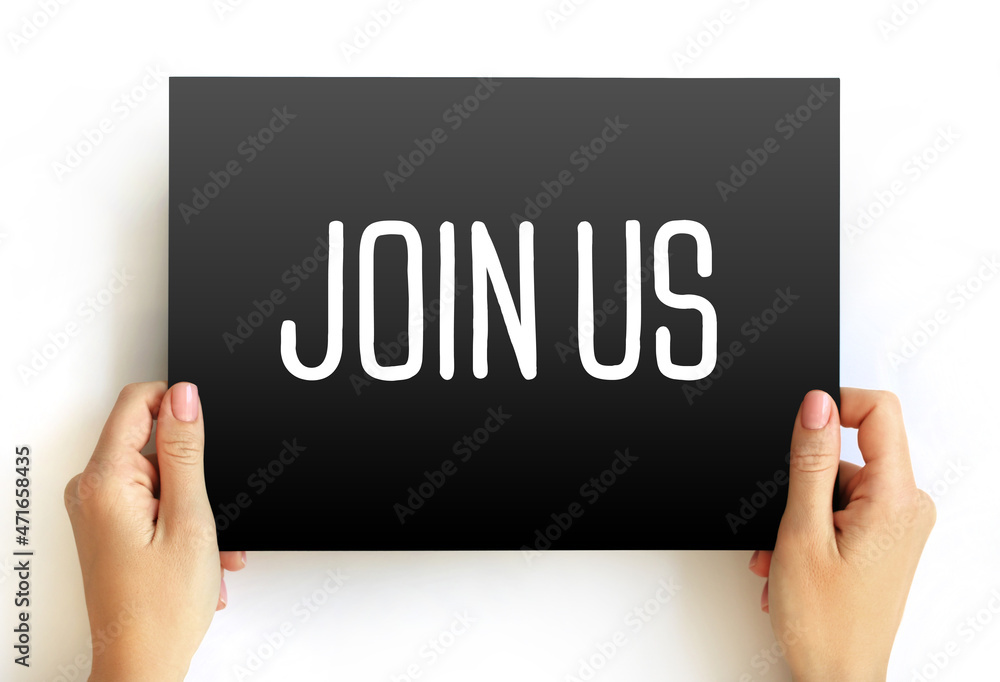 JOIN US text on card, concept background JOIN US text on card, concept background