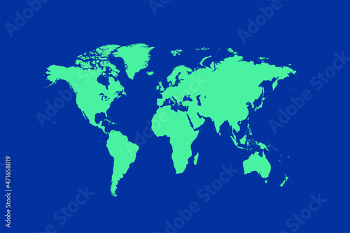 World map green reigns supreme flat design with blue background.