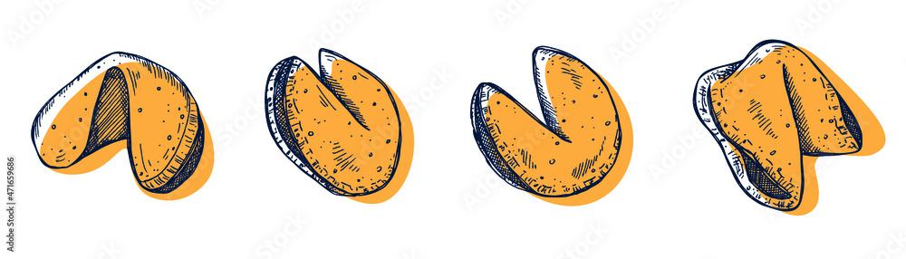 Chinese fortune cookies vector hand drawn set isolated on white ...