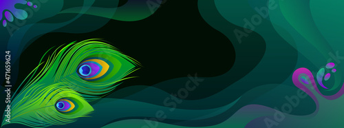 Beautiful feathers of a peacock with an abstract liquid background.