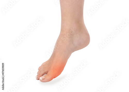 Ankle pain, painful point isolated on white background. Woman with ankle pain holding her aching leg - body pain concept. Joint pain.