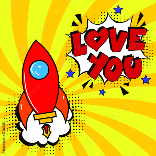 Love you. Comic book explosion with text - Love you. Vector bright cartoon illustration in retro pop art style. Can be used for business, marketing and advertising. Banner flyer pop art comic 