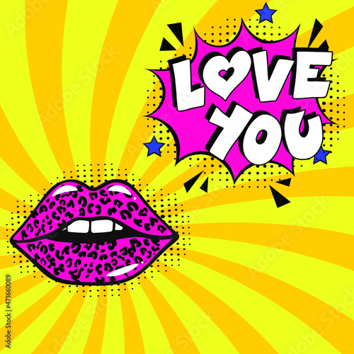 Love you. Comic book explosion with text - Love you. Vector bright cartoon illustration in retro pop art style. Can be used for business, marketing and advertising. Banner flyer pop art comic 