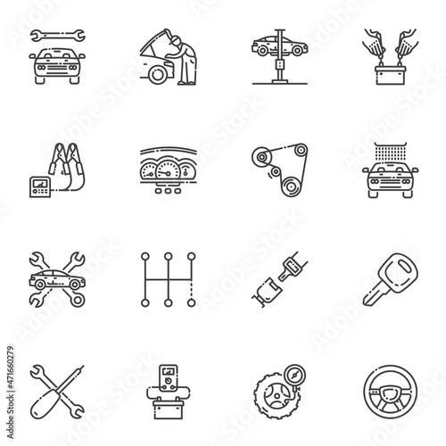 Set of vector auto repair shop line icons isolated