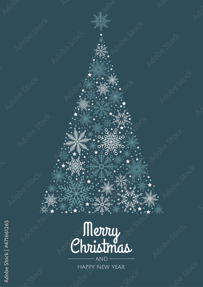 Christmas tree made of beautiful snowflakes template for greeting card Christmas tree made of beautiful snowflakes template for greeting card