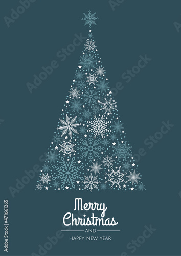 Christmas tree made of beautiful snowflakes template for greeting card