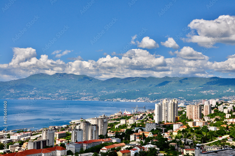 Rijeka City panorama. View of the city.Aerial view of the city. Rijeka, Croatia