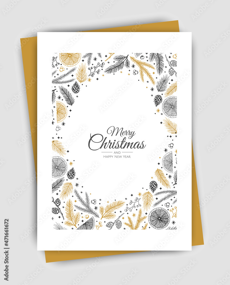 Merry Christmas artistic templates. Corporate Holiday cards and invitations. Floral frames and backgrounds design.