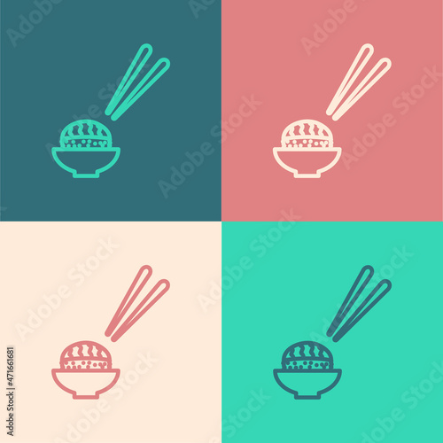 Pop art line Sushi icon isolated on color background. Traditional Japanese food. Vector.