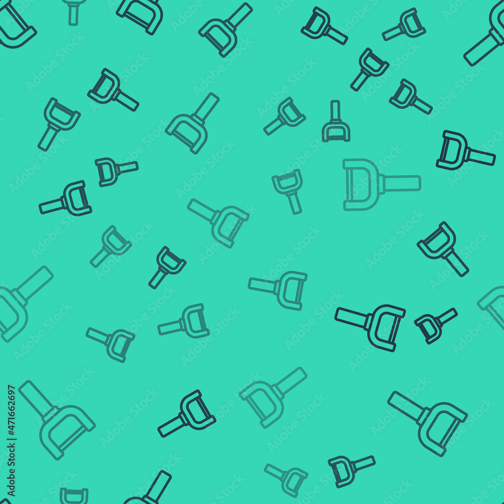 Black line Peeler icon isolated seamless pattern on green background. Knife for cleaning of vegetables. Kitchen item, appliance. Vector Black line Peeler icon isolated seamless pattern on green background. Knife for cleaning of vegetables. Kitchen item, appliance. Vector