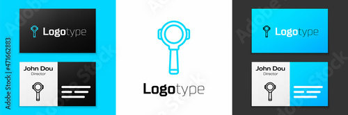 Blue line Coffee filter holder icon isolated on white background. Logo design template element. Vector
