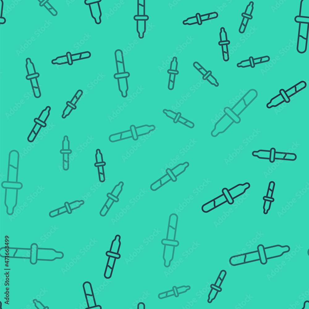 Black line Pipette icon isolated seamless pattern on green background. Element of medical, chemistry lab equipment. Medicine symbol. Vector Black line Pipette icon isolated seamless pattern on green background. Element of medical, chemistry lab equipment. Medicine symbol. Vector