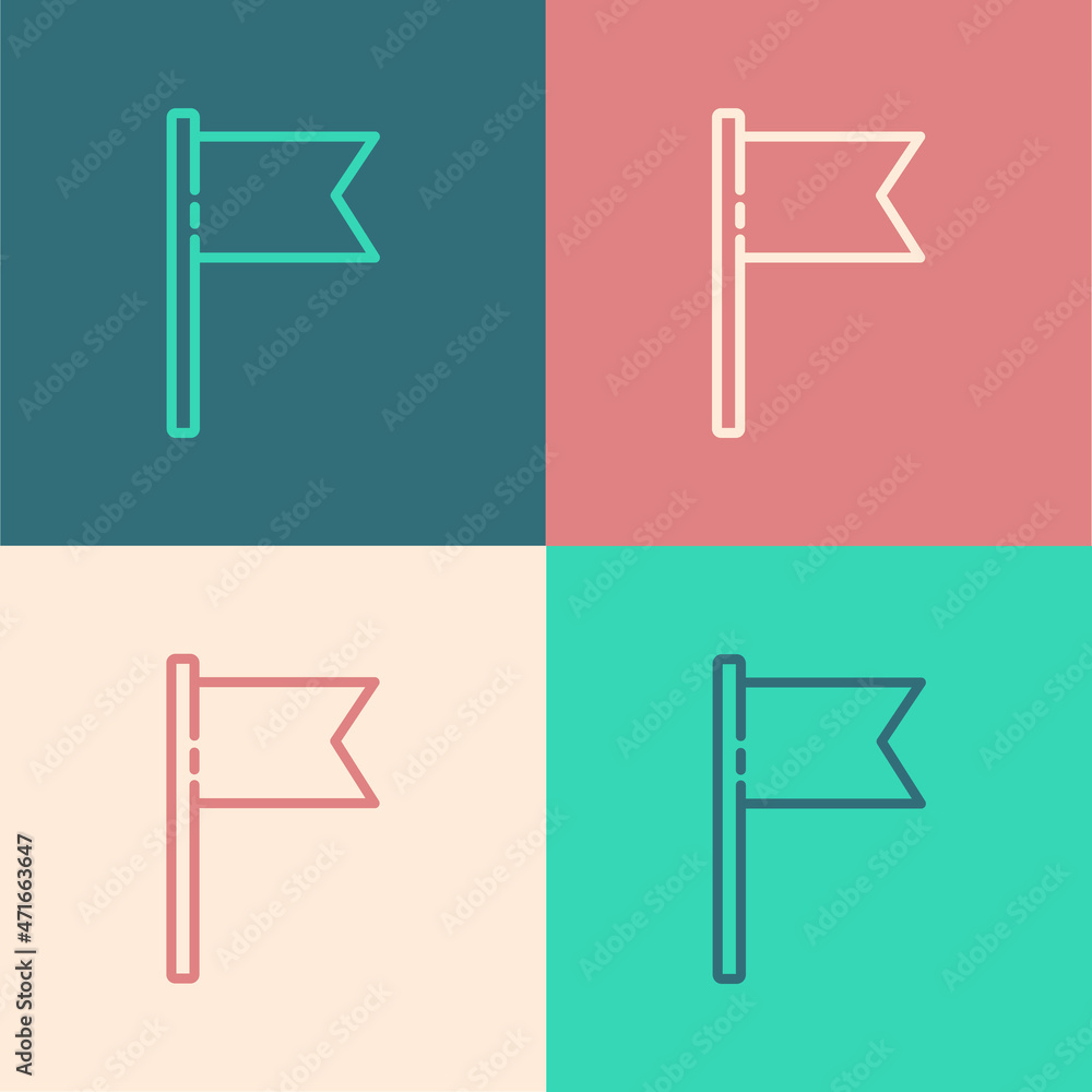 Pop art line Flag icon isolated on color background. Location marker symbol. Vector Pop art line Flag icon isolated on color background. Location marker symbol. Vector