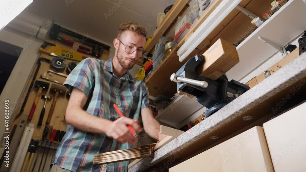 Wood building process using wrench at home workshop 