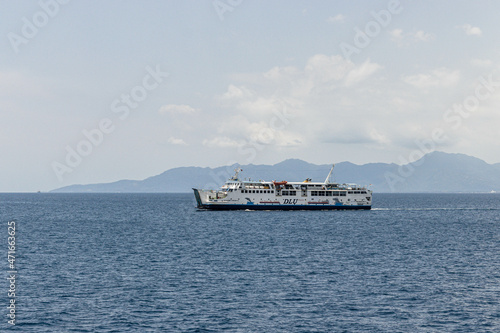 aerial, background, bay, beach, beautiful, blue, boat, bright, clouds, coast, cruise, day, destination, dock, holiday, horizon, island, landscape, lifestyle, mountains, nature, nautical, ocean, outdoo