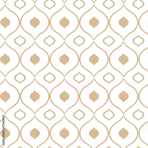 Abstract geometric pattern with the intersection of thin golden lines on a white background. Seamless linear pattern. Stylish fractal texture