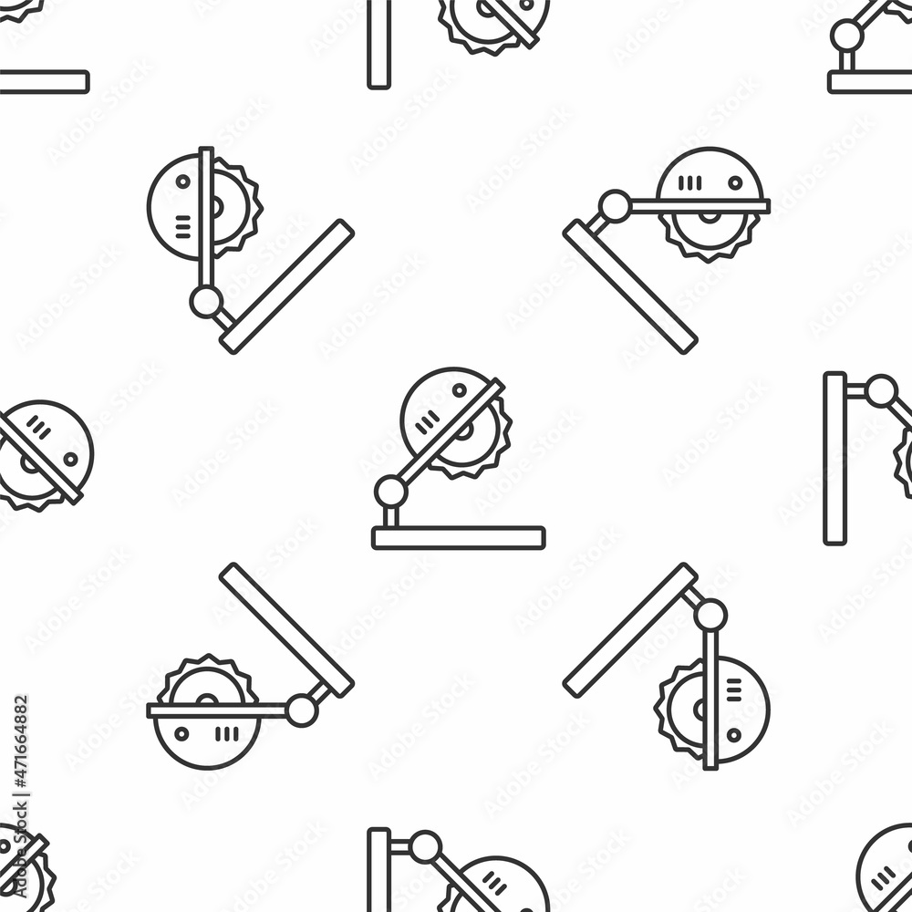 Grey line Table saw for woodwork icon isolated seamless pattern on white background. Power saw bench. Vector Grey line Table saw for woodwork icon isolated seamless pattern on white background. Power saw bench. Vector