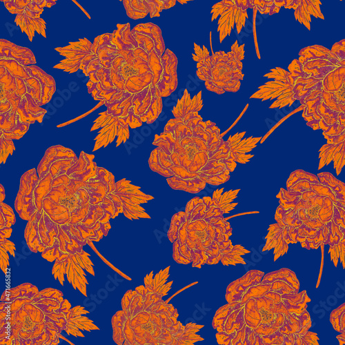 Watercolor seamless pattern with floral bouquets. Vintage botanical illustrat...