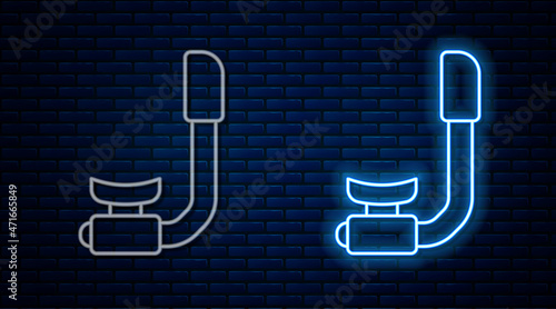 Glowing neon line Snorkel icon isolated on brick wall background. Diving underwater equipment. Vector