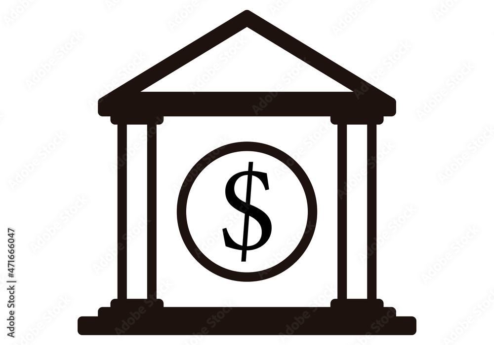 Icono negro de banco en fondo blanco. Icono negro de banco en fondo blanco.
