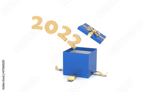 New Year 2022 Creative Design Concept with Gift Box - 3D Rendered Image 