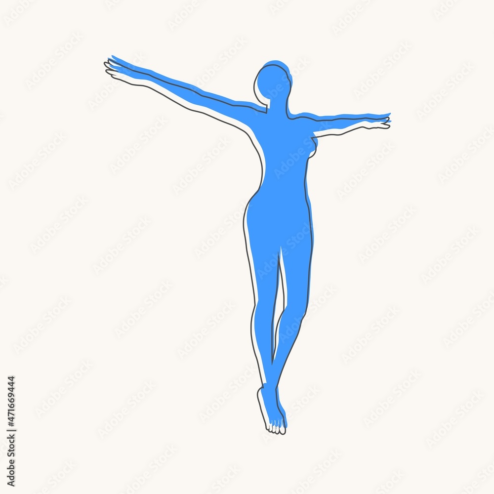 Happy free woman jumping and flying concept sketch. Happy free woman jumping and flying concept sketch.