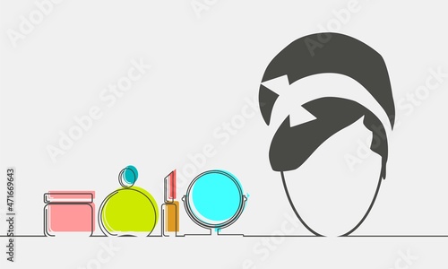 Silhouette of a female head and cosmetology relative objects.