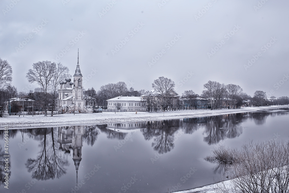 landscape monastery winter Vologda Ferapontovo Kirillov, Russian North
