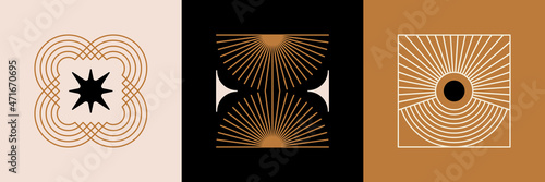 Vector minimal geometric illustrations set - trendy abstract aesthetic linear compositions, prints, frames and graphic design elements