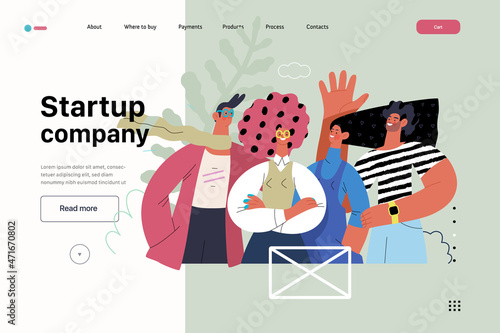 Startup illustration, website landing template. Concept of building new business