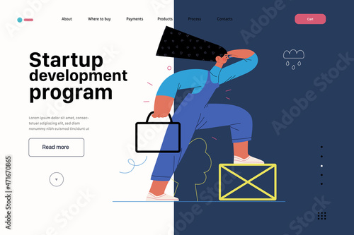 Startup illustration, website landing template. Concept of building new business