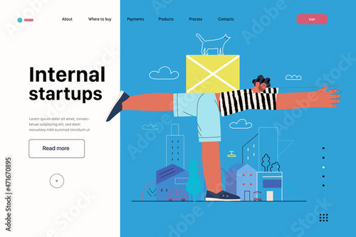 Startup illustration, website landing template. Concept of building new business