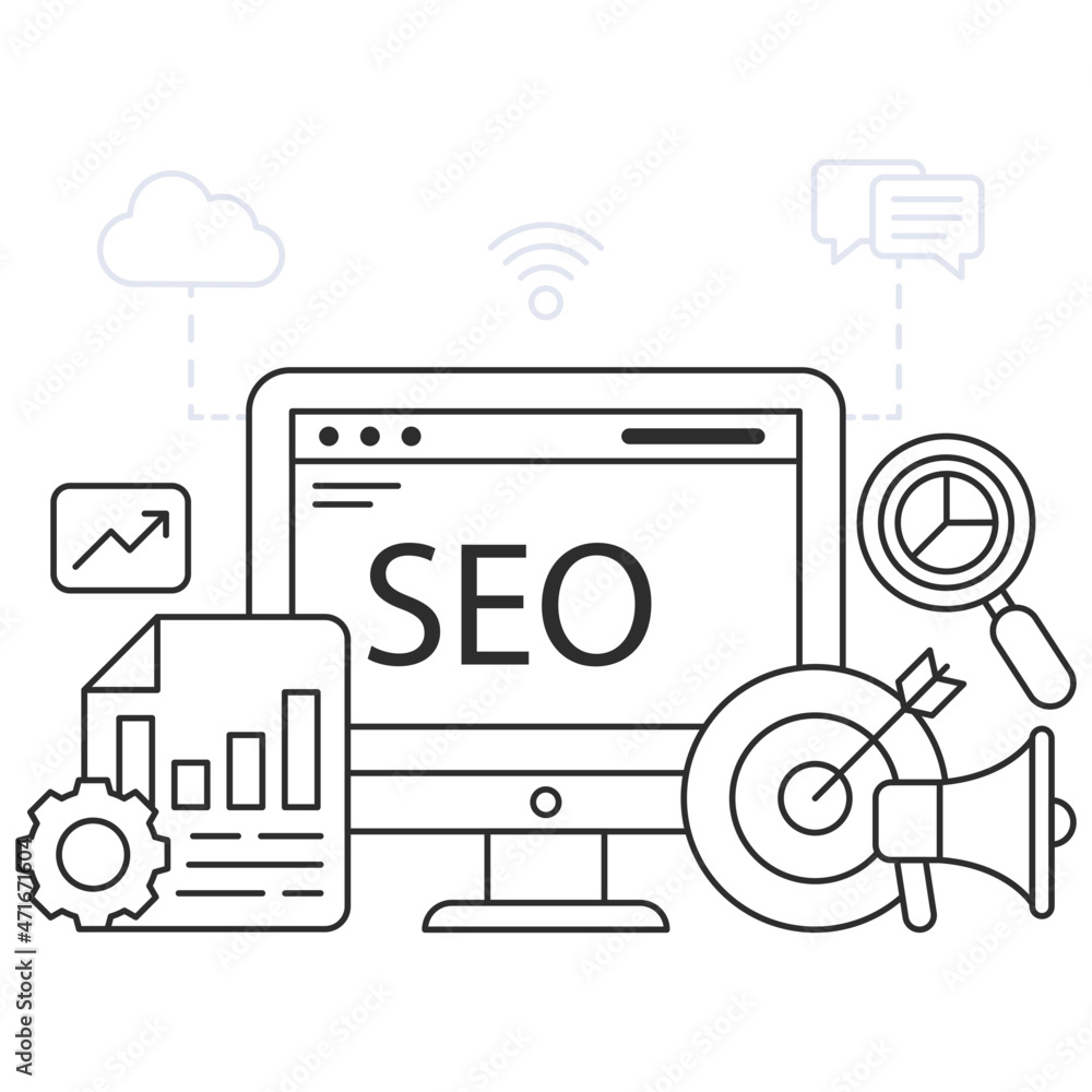 An illustration design of SEO in linear style An illustration design of SEO in linear style