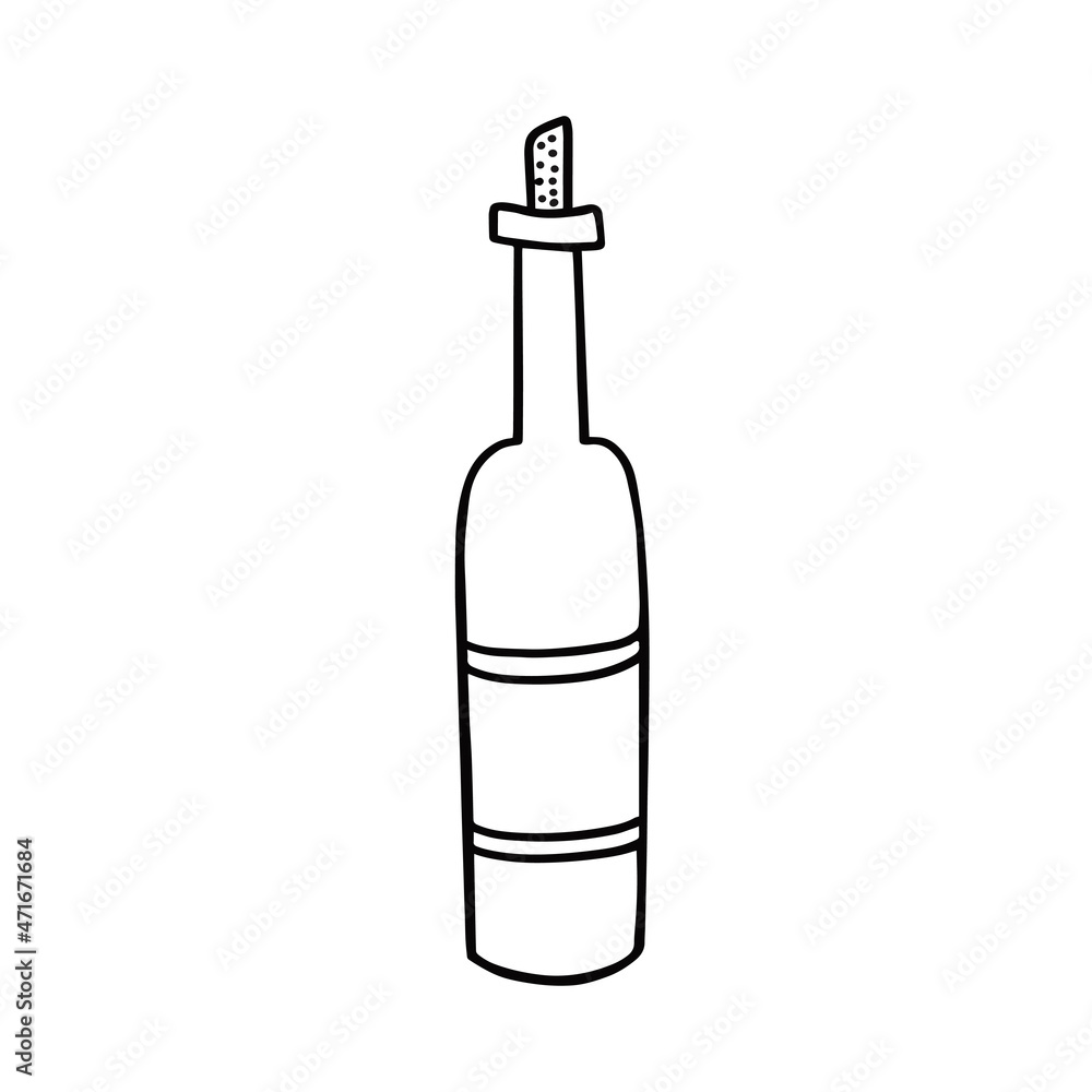 Wine bottle. Outline, doodle style. Vector Illustration for printing, backgrounds, covers, packaging, greeting cards, posters, stickers, textile, seasonal design. Isolated on white background. Wine bottle. Outline, doodle style. Vector Illustration for printing, backgrounds, covers, packaging, greeting cards, posters, stickers, textile, seasonal design. Isolated on white background.