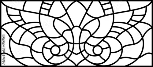 Vector sketch of a stained glass window. Vintage pattern. Abstract stained glass background. Art Nouveau decor for interior. Luxury modern interior. Template for design. Fence. Iron railing.
