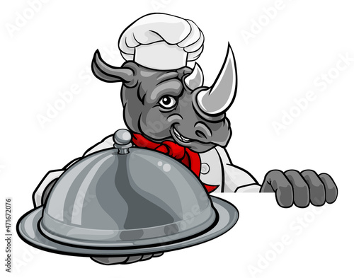 Rhino Chef Mascot Sign Cart...