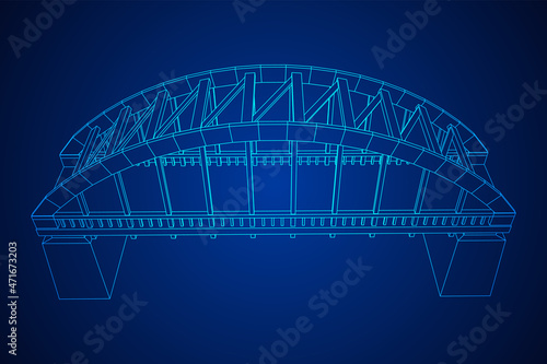 Bridge connection structure. Wireframe low poly mesh vector illustration.