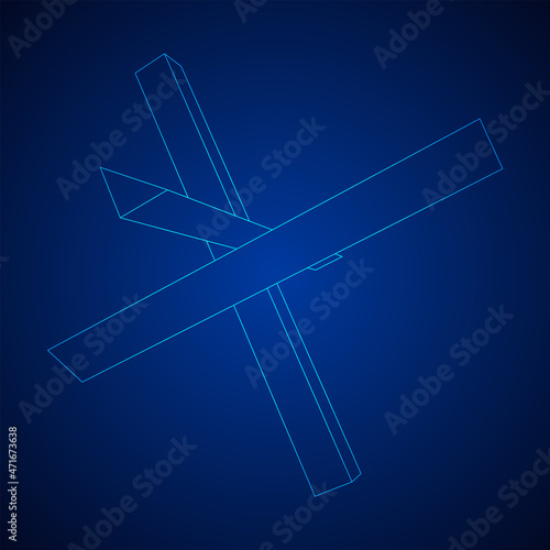 Hedgehog antitank defence. Wireframe low poly mesh vector illustration.