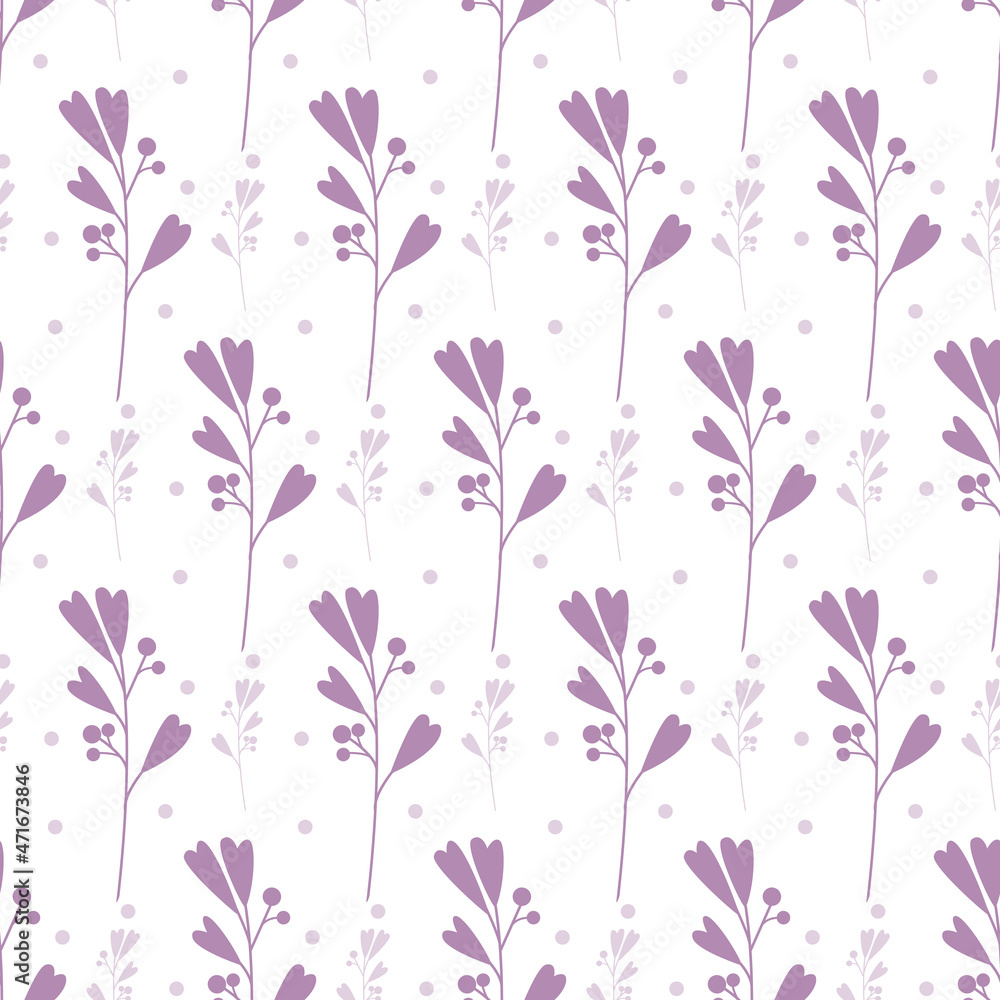 Vector seamless pattern with leaves and twigs on a white colored background. Pattern for fashion and all hand-drawn style prints at your fingertips. Botanical pattern in trendy design style