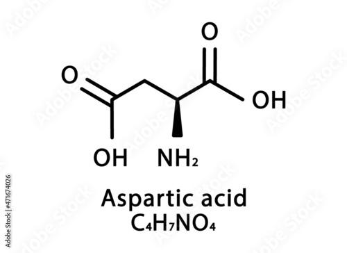 Aspartic acid molecular structure. Aspartate skeletal chemical formula. Chemical molecular formula vector illustration