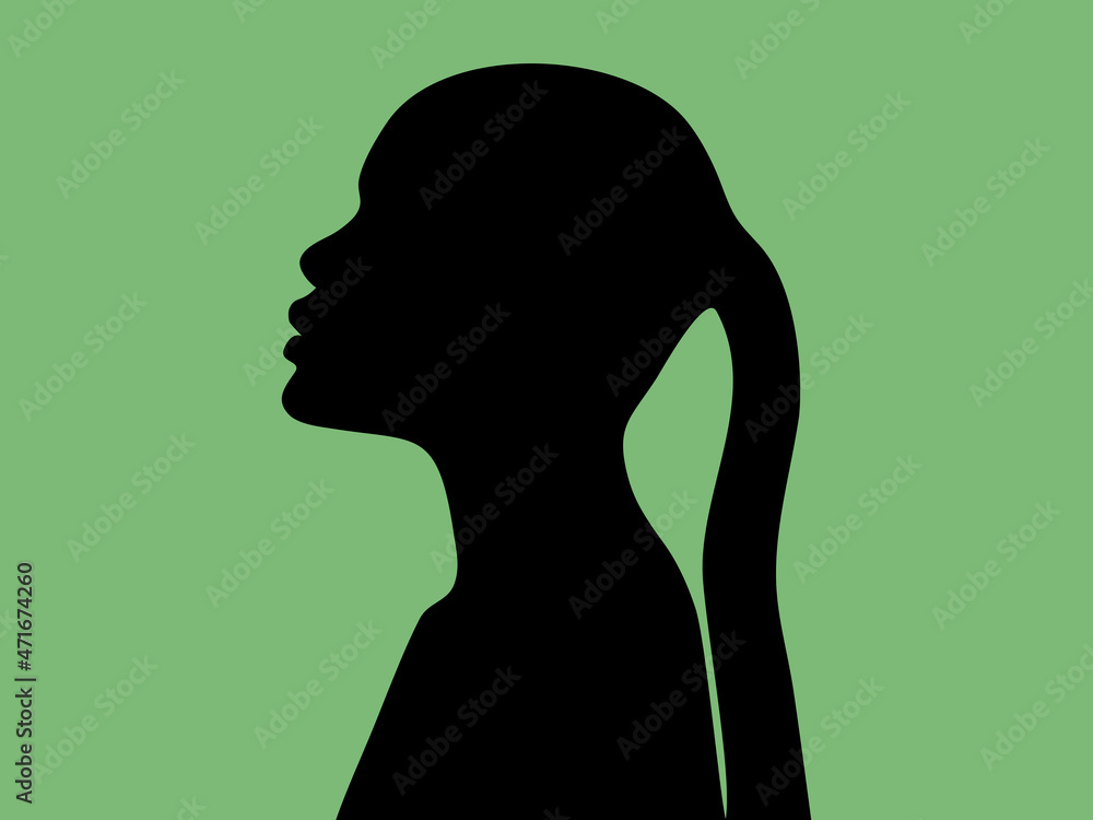 Silhouette of a woman. Black woman likeness on green background illustration. Silhouette of a woman. Black woman likeness on green background illustration.