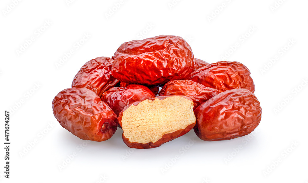 Dried red date or Chinese jujube on white background. Dried red date or Chinese jujube on white background.